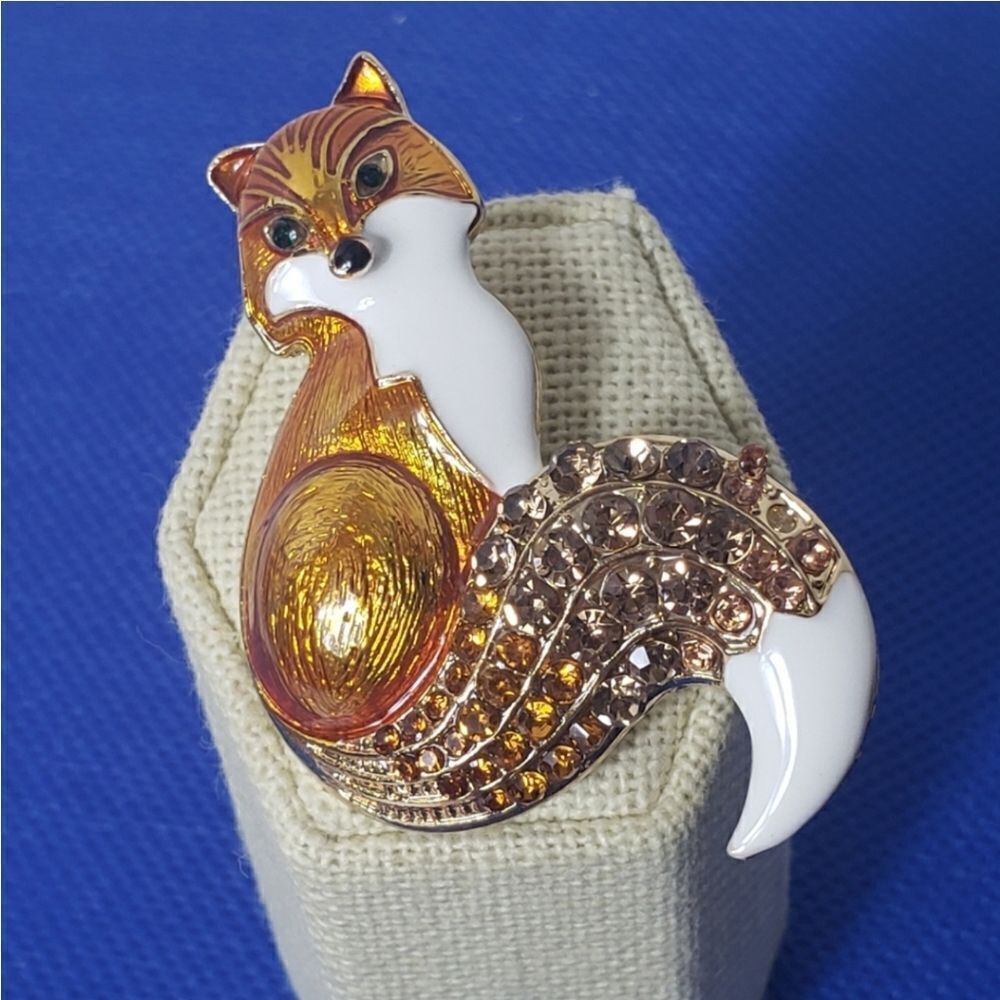 FOX Enameled Rhinestone Embellished Brooch Pin Pendant